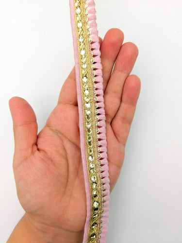 Pink Tassels Trim, Gold Fringe Trim, Beaded Trim